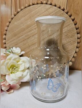 Vintage Libbey Carafe Hearts & Butterflies Cottage Core Lidded Beverage Jug RARE